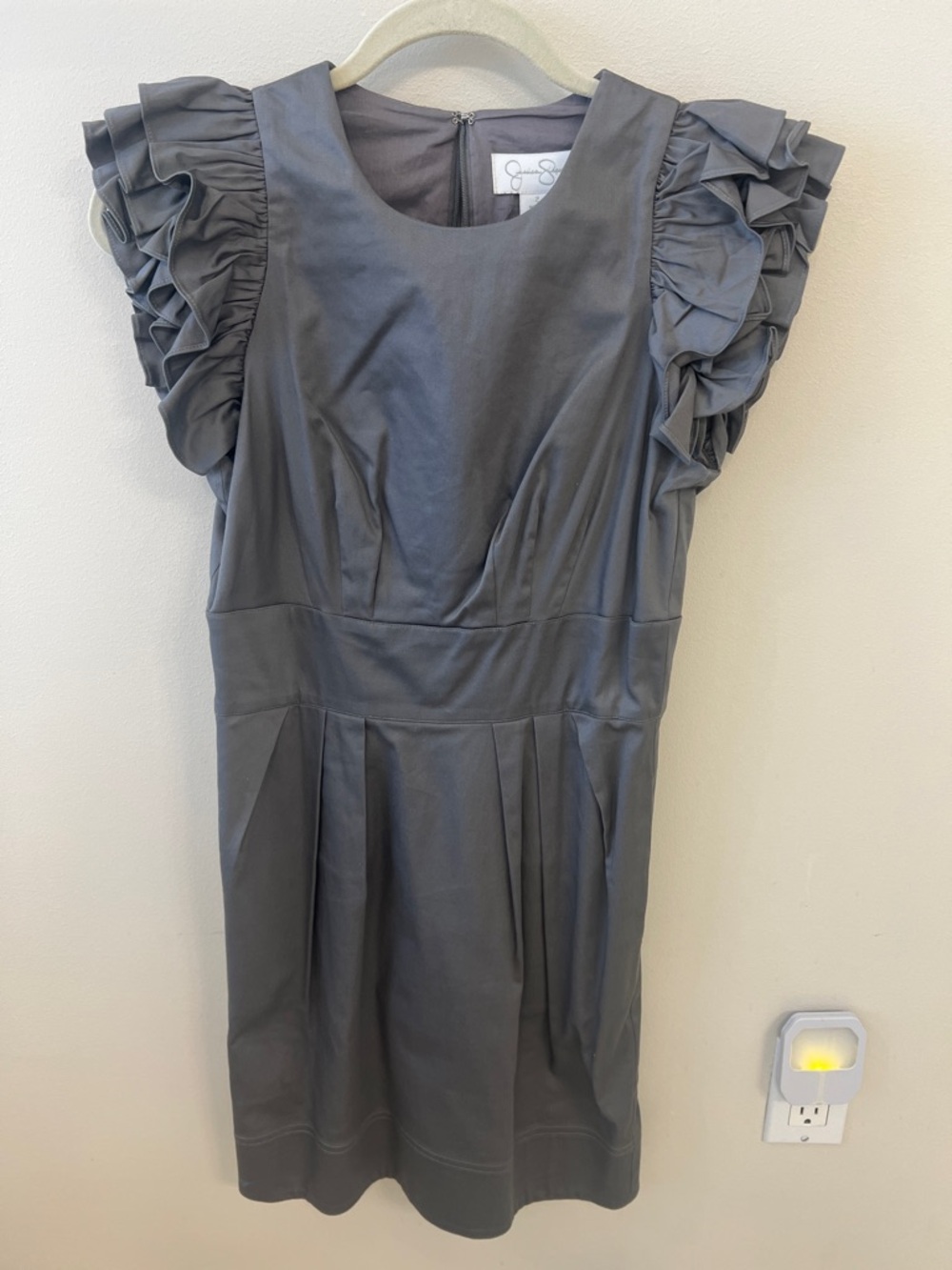 Jessica Simpson Gray Ruffle Sleeve Midi Dress